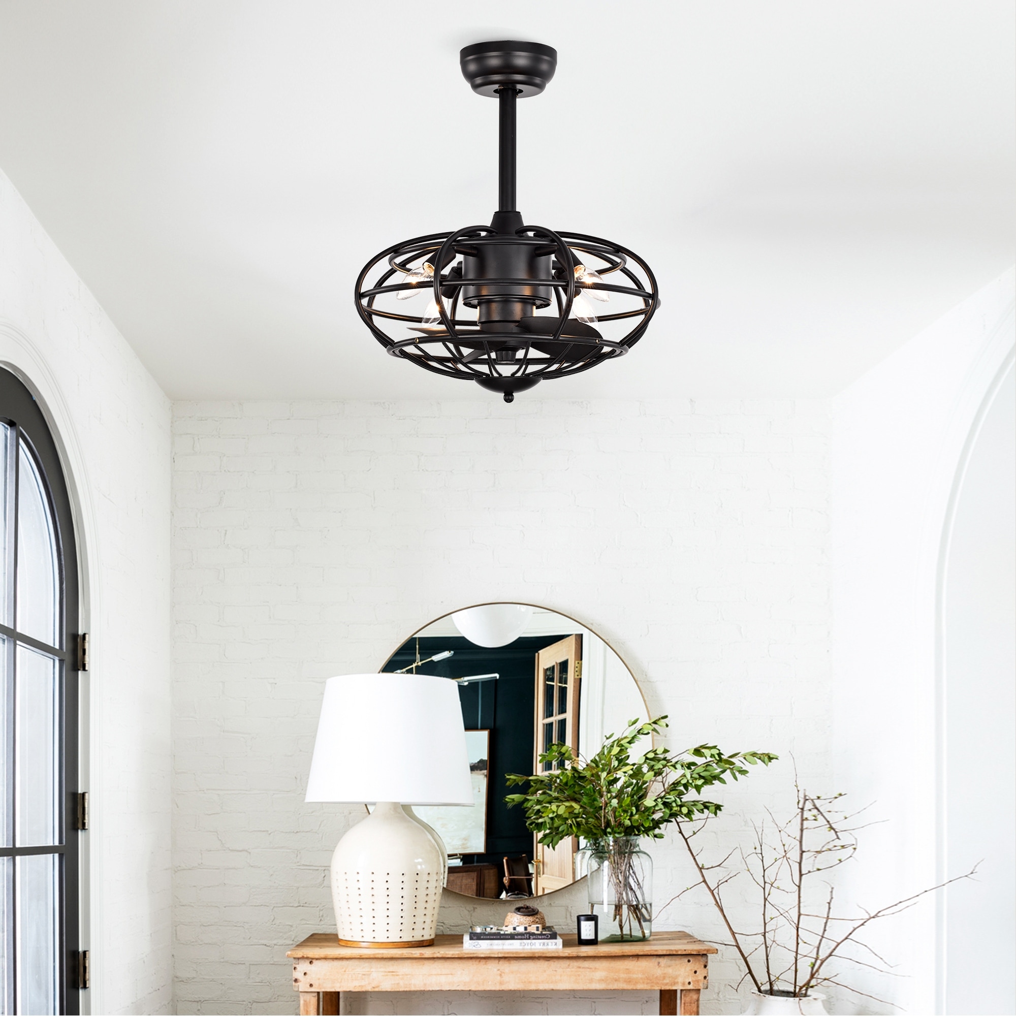 Cage Style Ceiling Fan Light with 3 Blades and Remote Control, Adjustable Fan Speed for Bedroom and Living Room