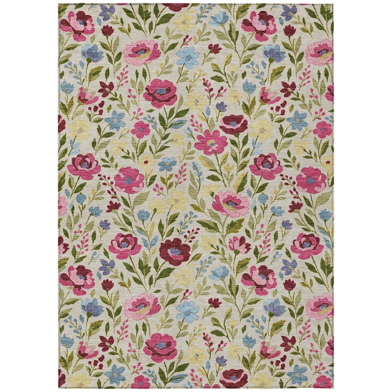 Machine Washable Indoor/ Outdoor Floral Garden Chantille Rug