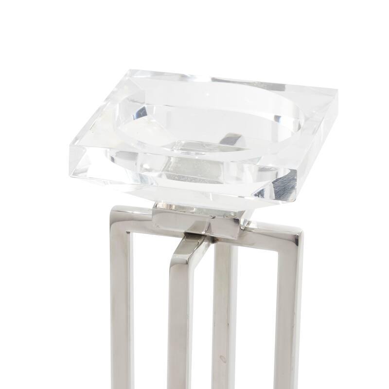 Silver Stainless Steel Candle Holder (Set of 2) - 4 x 4 x 13