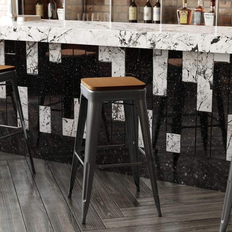 Indoor/Outdoor Backless Bar Stool with Poly Resin Seat