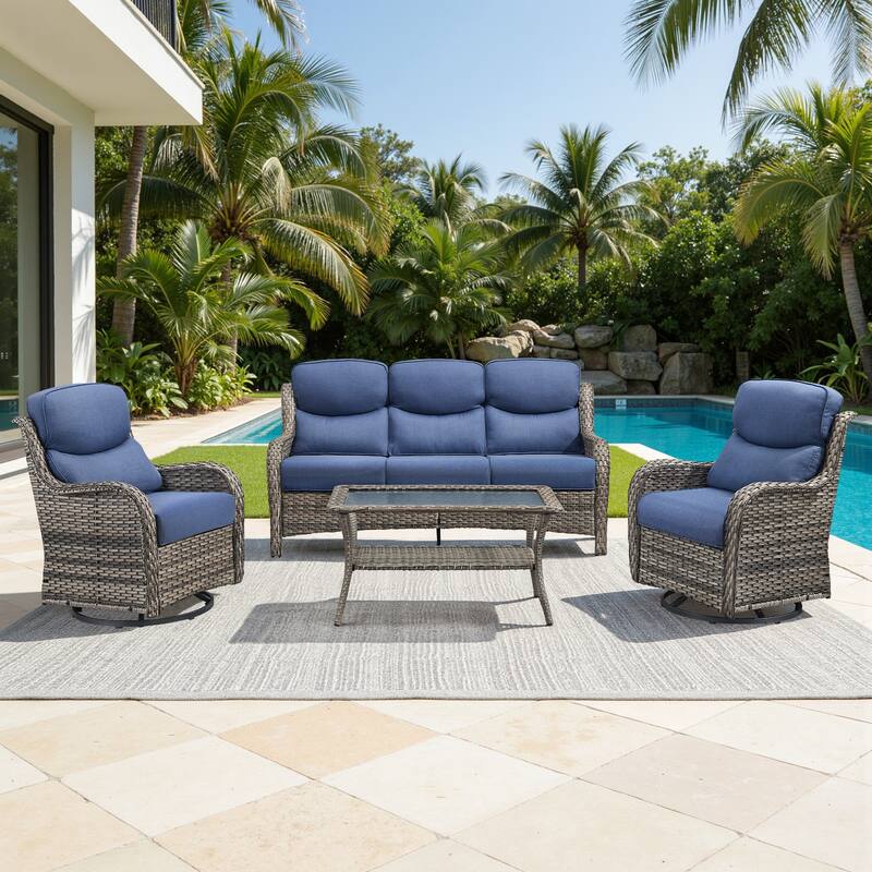 Meyreso 4-Piece Wicker Outdoor Patio Conversation Set with 5-Inch Thick Olefin Cushions