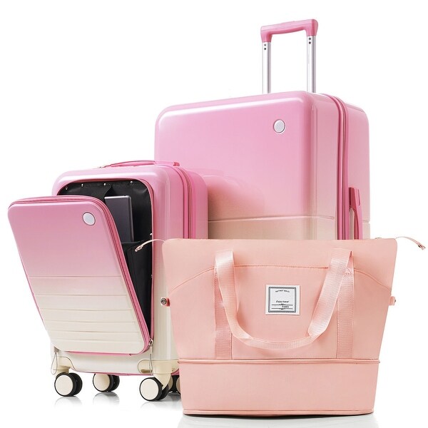 Durable 3 Piece Luggage Set with TSA Lock, USB Port, Front Opening