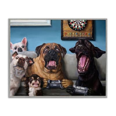 Stupell Funny Dogs Playing Video Games Livingroom Pet Portrait Framed Wall Art - Blue
