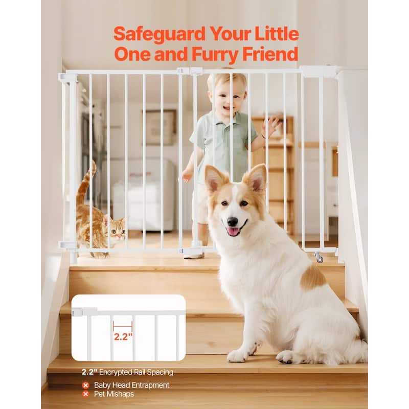 White Adjustable Baby Gate with Double Lock and One-Handed Operation for Stairs and Doorways - 28"H