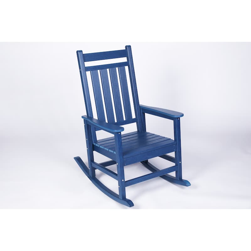 Oversized Rocking Chair with Wood-Texture, Outdoor Rocking Chair for Adults, All Weather Resistant Porch Rocker for Lawn Garden