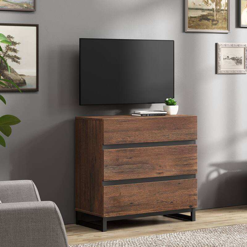 WAMPAT Modern TV Stand with Drawers and Metal Base