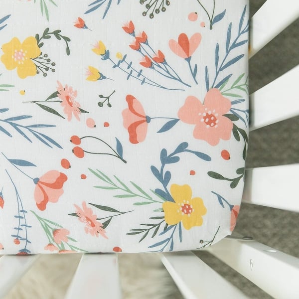 slide 2 of 3, Floral Burst Cotton Muslin Crib Sheet - N/A
