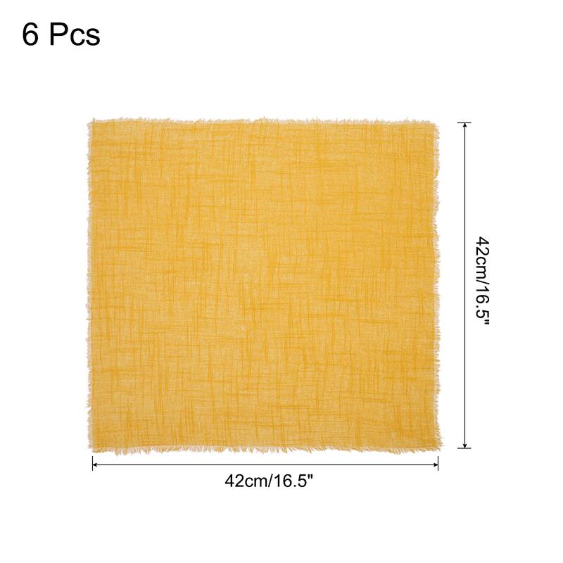 6pcs Cloth Napkins 16.5x16.5 Inches Cotton Linen Napkins with Fringe - Yellow