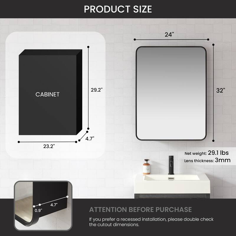 Talayuela Rectangular Aluminum Framed Medicine Cabinet with Mirror