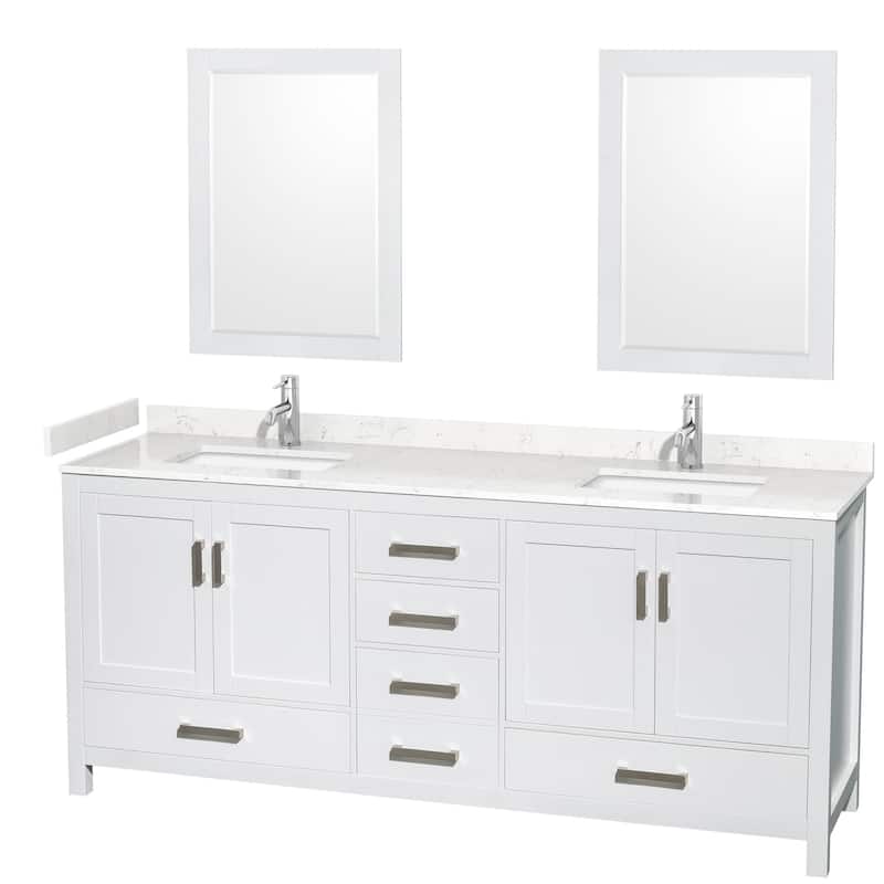 Wyndham Collection Sheffield 80" Double Bathroom Vanity, Carrara - White / Carrara Cultured Marble Top / Brushed