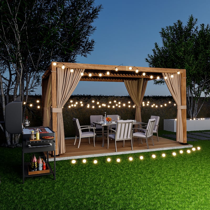 10 ft. x 13 ft. Aluminum Louvered Pergola with Adjustable Roof and Curtains
