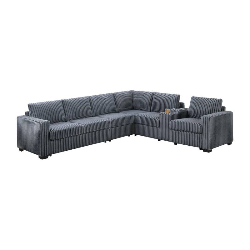 119" Modern L-Shaped Corduroy Sectional Sofa with USB Ports and Cup Holder