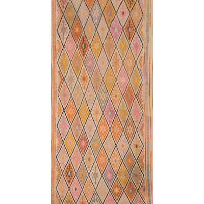 Hand Woven Oriental 100% Wool Carpet Southwestern Tribal Multi-Colored Kilim Runner Rug - 8' 9'' X 3' 5''