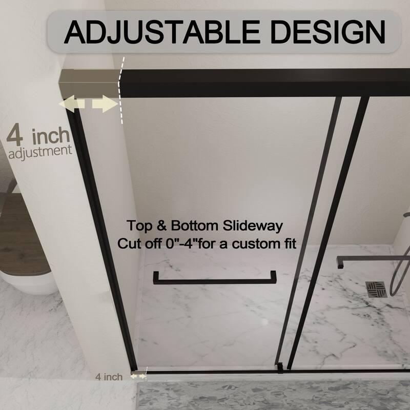 GDFStudio - Santiago Semi-Frameless Double Sliding Shower Door with Tempered Glass and Smooth Glide System