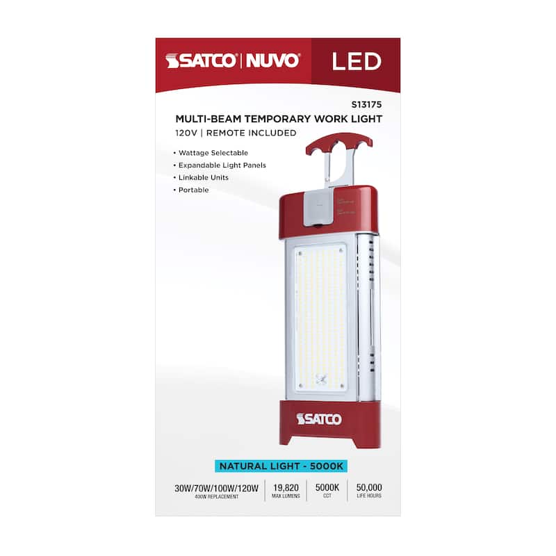 30/70/100/120 Watt LED Work Light with Remote 5000K CCT Red Finish 120V