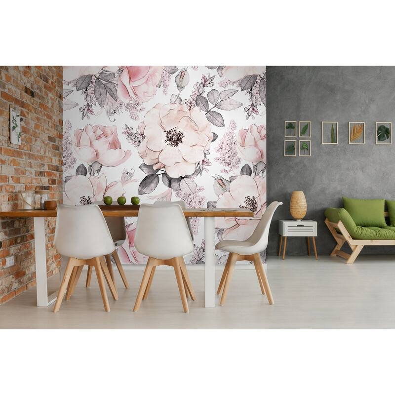 GK Wall Design Soft Pink Rose Flower Pattern Removable Wallpaper