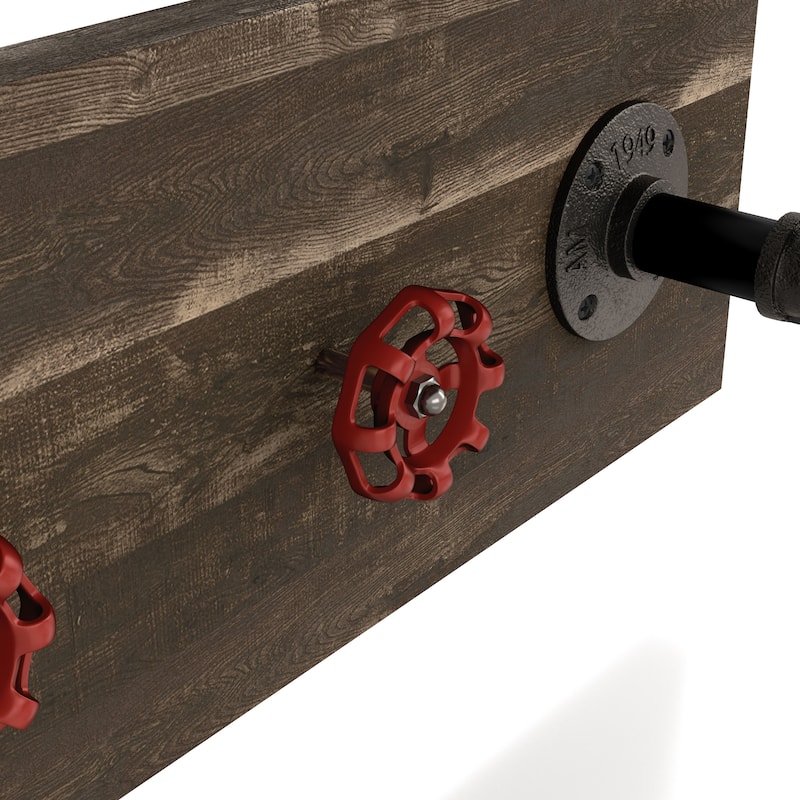 DH BASIC Industrial Reclaimed Oak Metal 3-Hook Wall Shelf by Denhour