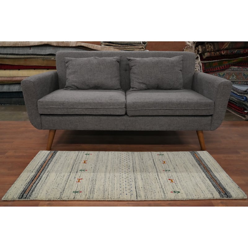 Hand Knotted Oriental 100% Wool Carpet Tribal Animal Pictorial Beige & Ivories Gabbeh Runner Rug - 4' 9'' X 2' 0''