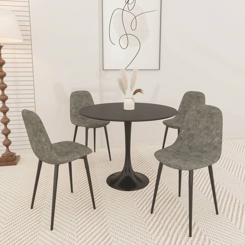 31.5" Round Dining Table Set with Round Table for 4, Rustic Accent Chairs Dining Chairs Side Chairs with Metal Legs - Black Gray