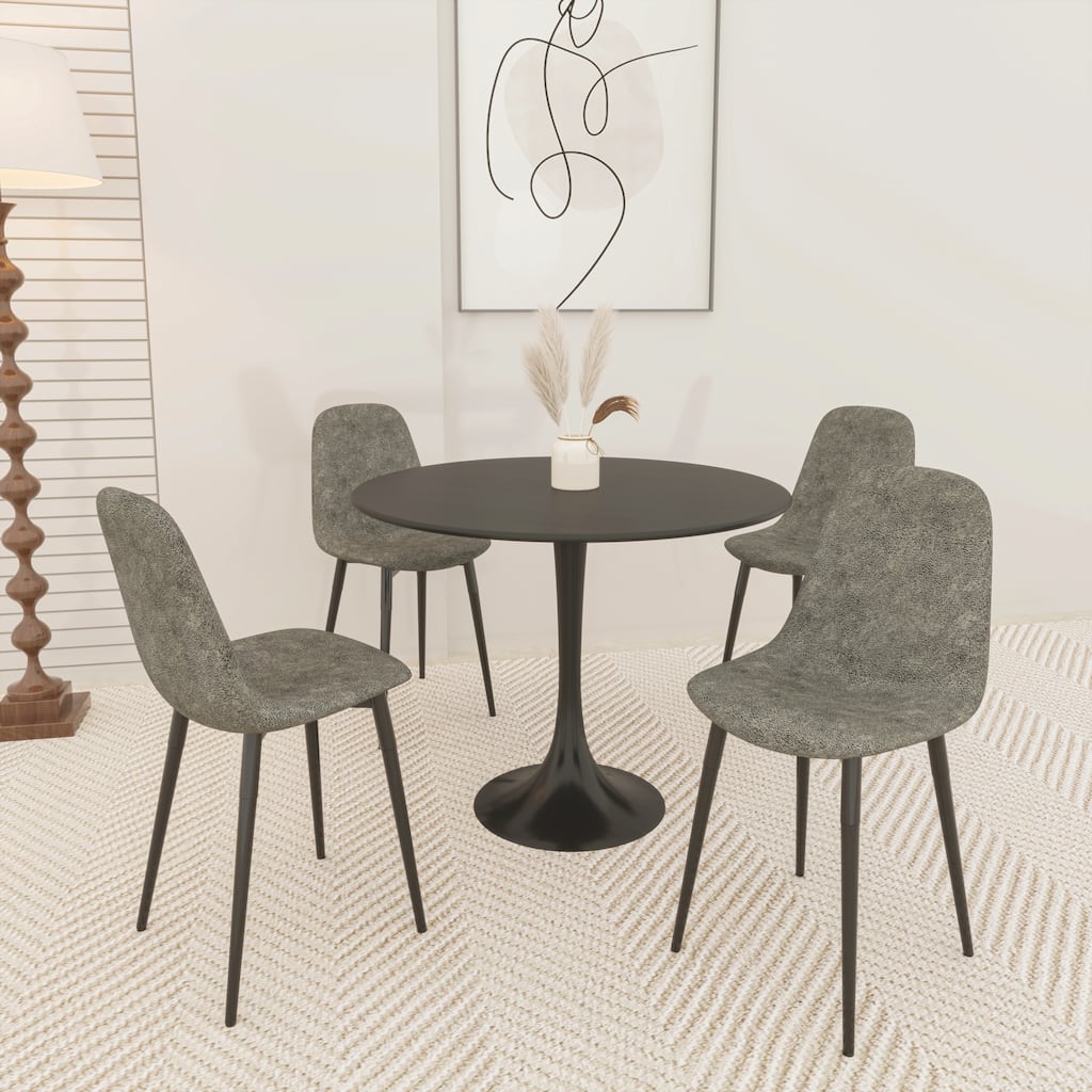 5-Piece Round Dining Table Set for 4, Kitchen Table Set with Durable Metal Legs & Upholstered Chair for Dining Room