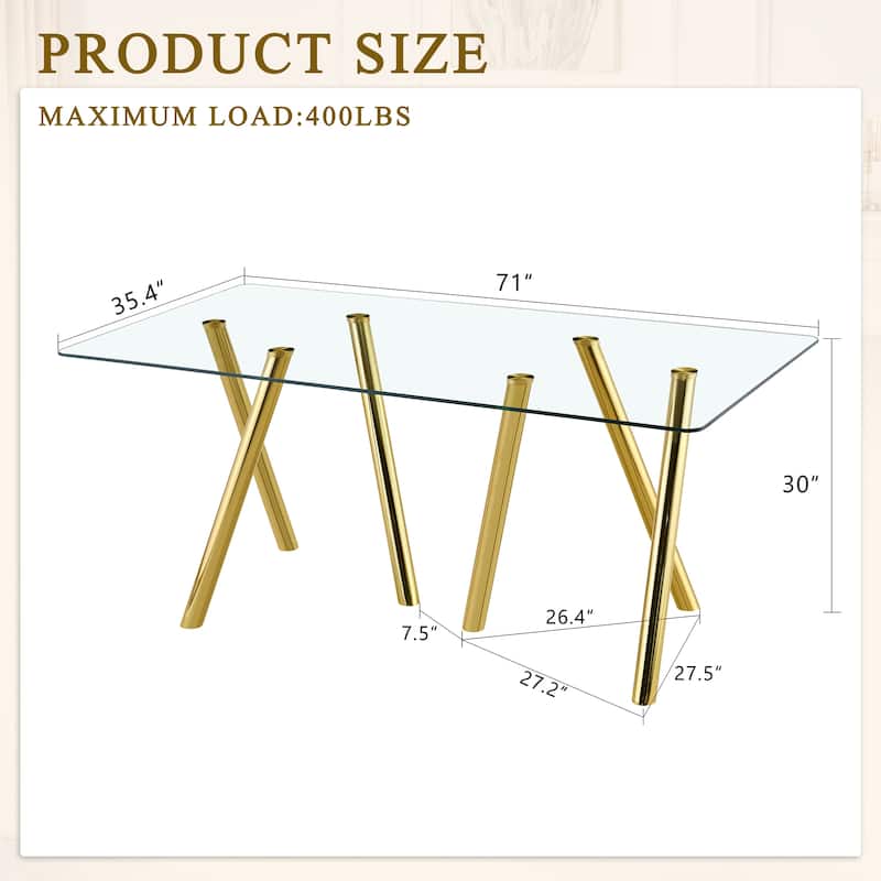 71-Inch Tempered Glass Dining Table with Sturdy Metal Legs