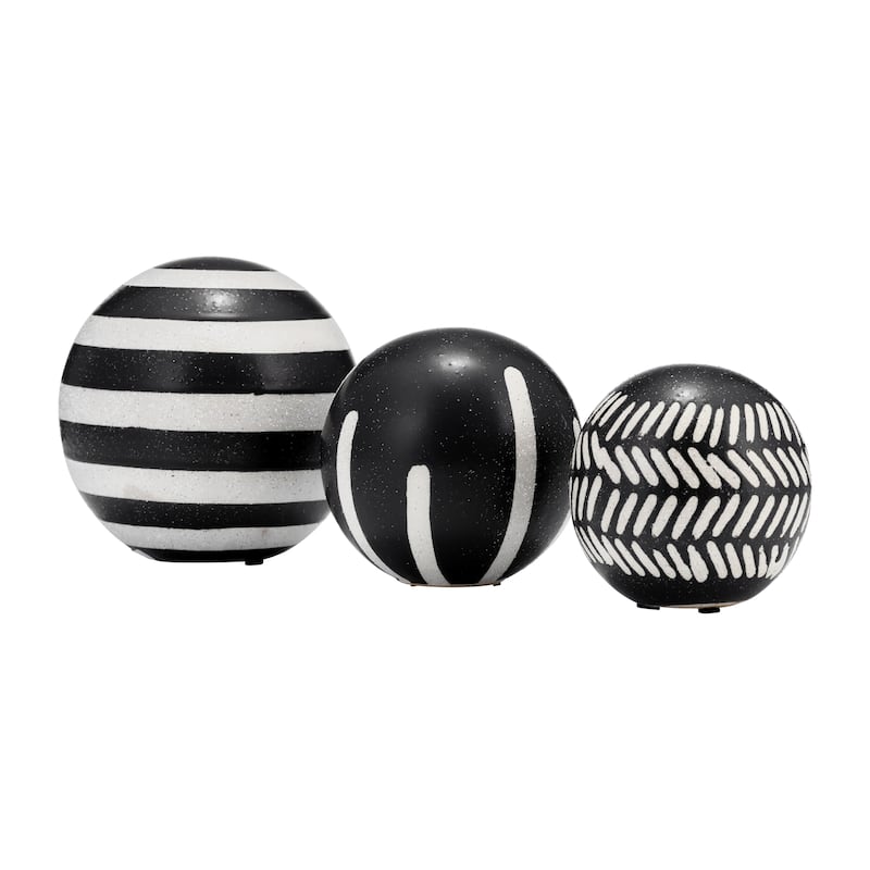 Sagebrook Home Set of 3 Decorative Orbs Contemporary Black and White Tribal Design Round Orb Decor - 6" x 6" x 6"