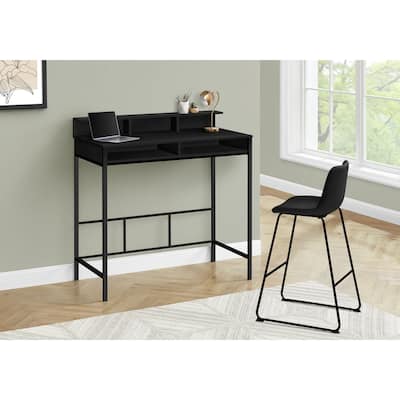 Modern Computer Desk with Hutch & Open Shelves