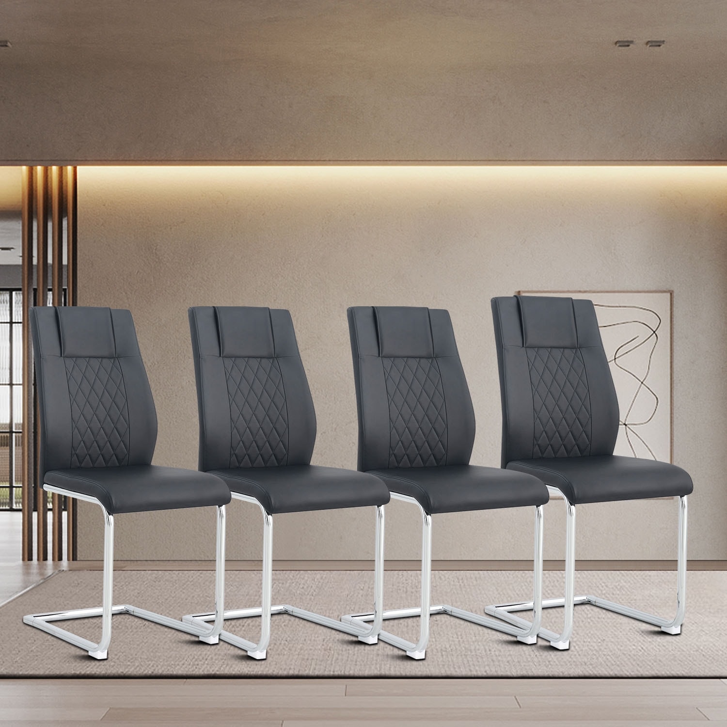 Modern Stylish Waterproof PU Upholstered Dining Chairs with Metal Frame Legs