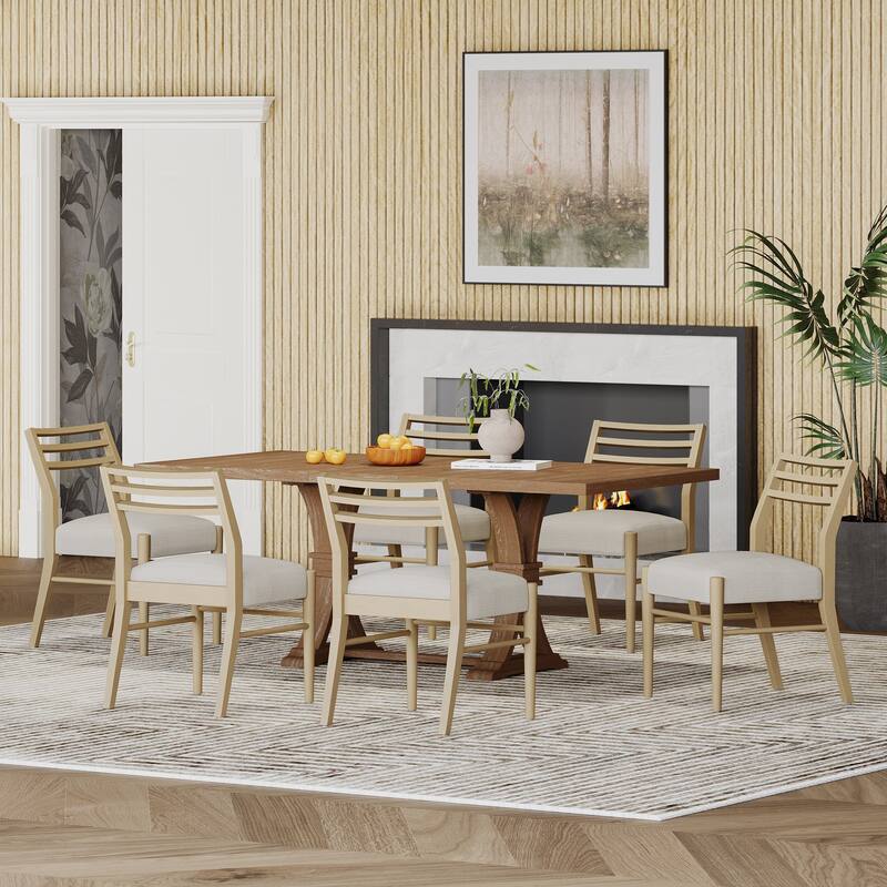 Fernleaf Upholstered Expandable 7 Piece Dining Set by Christopher Knight Home - NaturalBrown/LightAsh/LightBeigeTweed