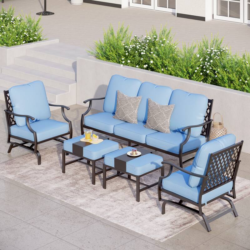MAISON ARTS 4/5-Piece Patio Conversation Sets, Sofa Set with 2 xSingle Sofa Chairs, 1 x 3-seater Sofa and Coffee Table/Ottomans - Set 6 - Baby Blue