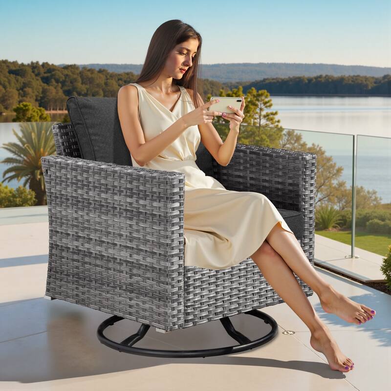 XIZZI 11-piece Outdoor Wicker Furniture Patio Swivel Chair Set with Firepit Table