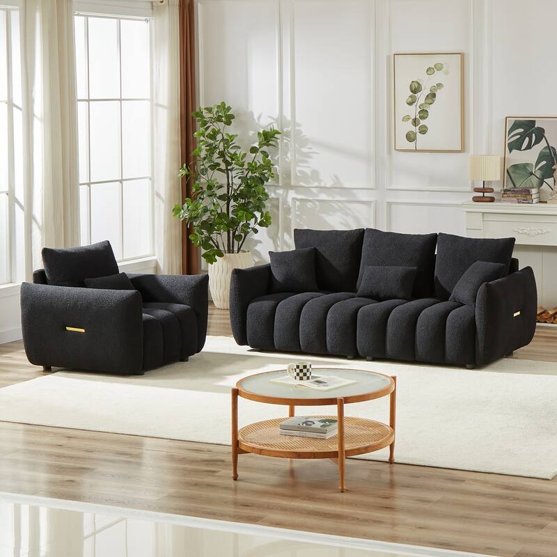 Deep Seat Single Sofa Armchair & Teddy 3 Seater Couch Combo Set