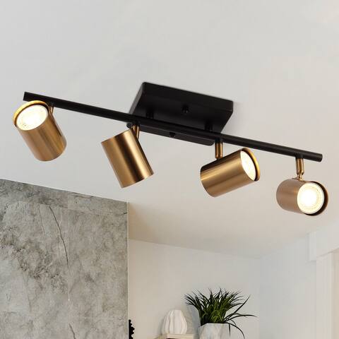 Modern Farmhouse 4-Light Black and Gold Ceiling Track Lighting Industrial Spotlights - L 19.5" x W 6.5" x H 4.5"