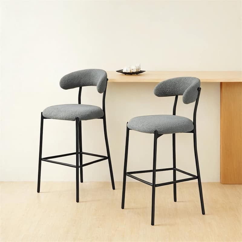 26'' Counter Height Bar Stools Teddy Fabric Cover Kitchen Bar Stool