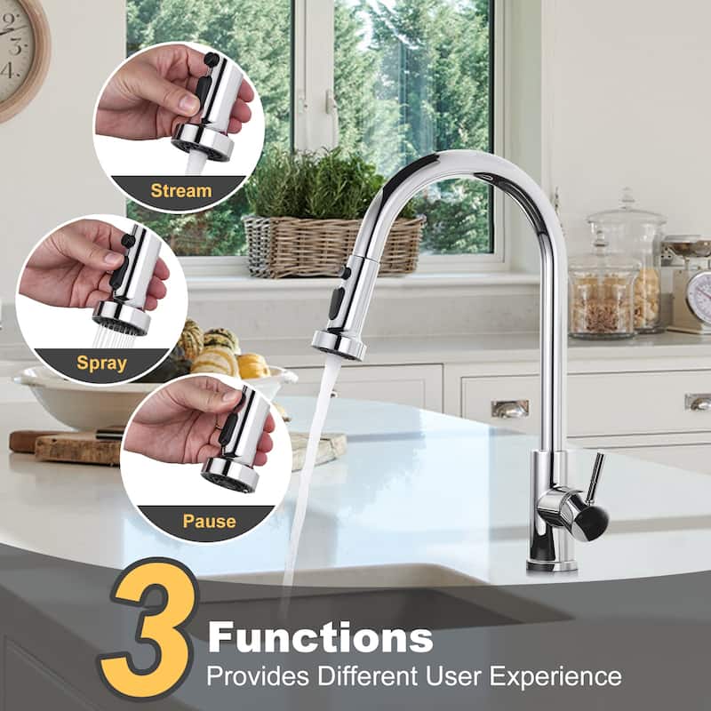 WOWOW Single Handle Pull Down Sprayer Kitchen Faucet