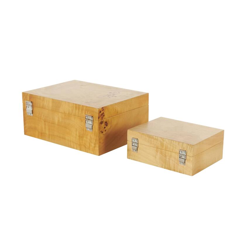 Wood Storage Box with Natural Wood Grains and Silver Latches - Set of 2 Brown - Roche River Decor