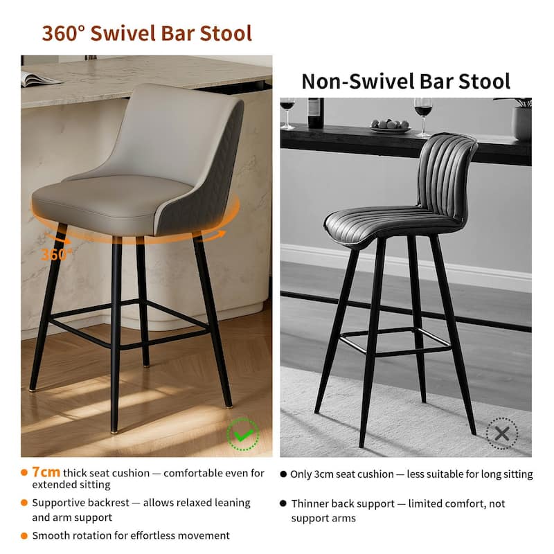 Bar Stools for Kitchen Counter Height Leather 360° Swivel Footrest