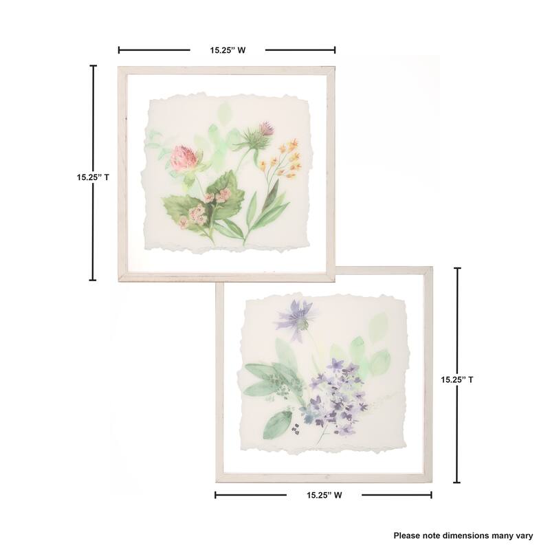 15.25 x 15.25" Framed Acrylic Flower Print Set of 2