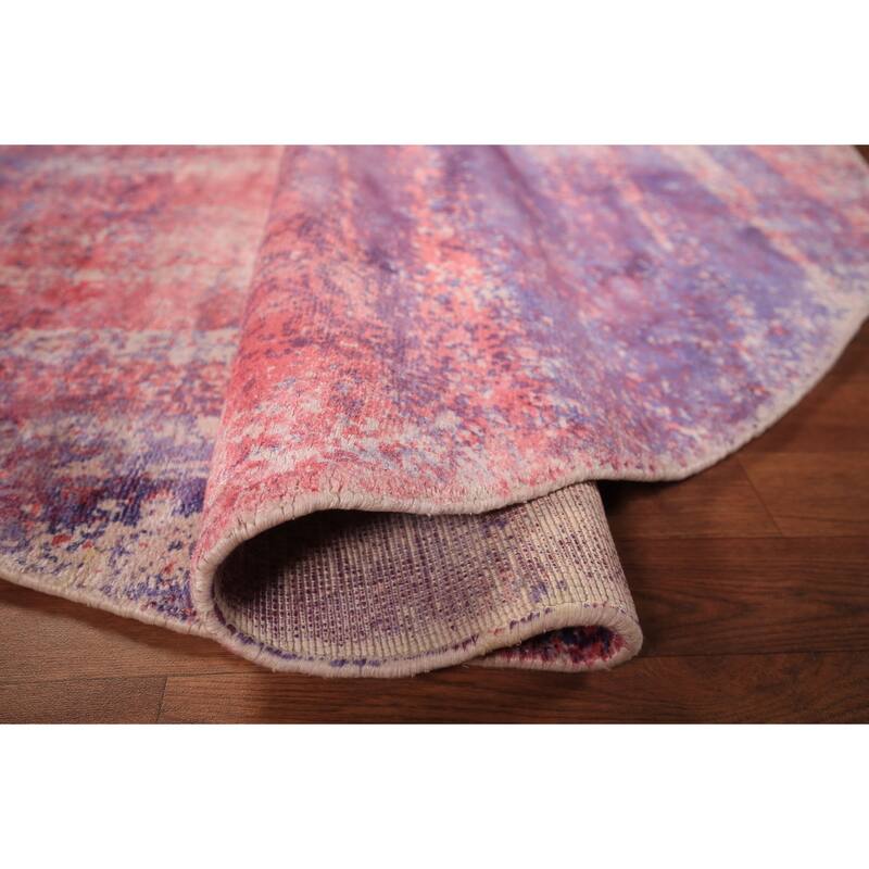 Contemporary Round Area Rug Handmade Abstract Wool Carpet - 6'7" x 6'6"