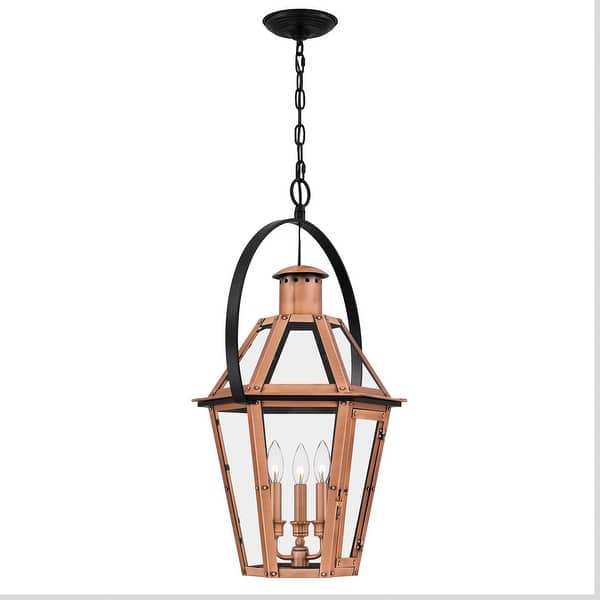 slide 2 of 9, Quoizel Burdett 3-Light Aged Copper Farmhouse Lantern Pendant
