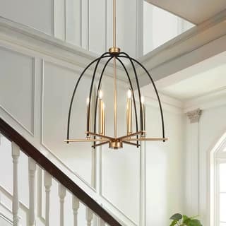 Modern 6-Light Birdcage Chandelier Black Gold Pendant for Dining Room - 23.6 " × 25 "