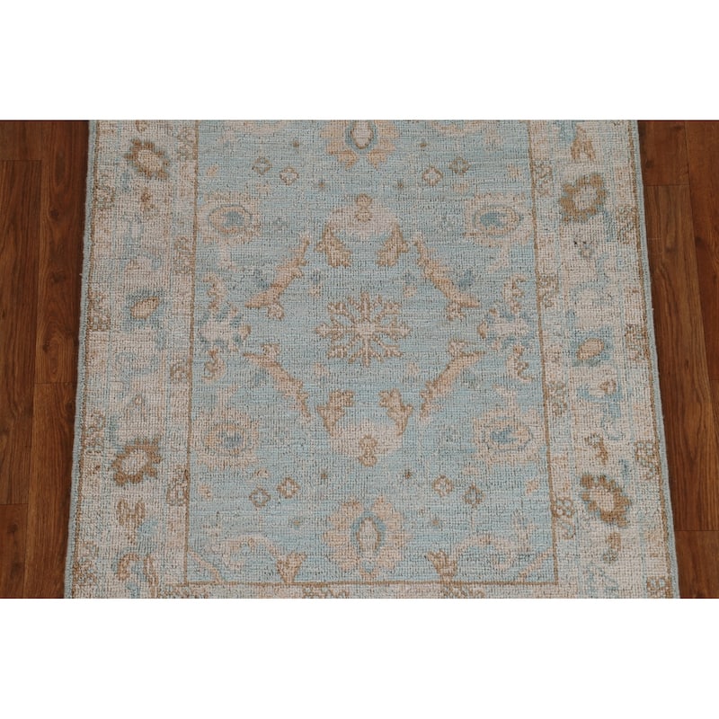 Geometric Oushak Turkish Oriental Wool Rug Hand-knotted Bedroom Carpet - 3'0" x 3'10"
