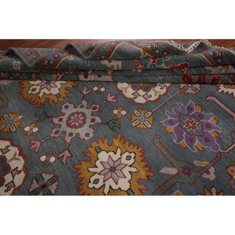 All-Over Gray Oushak Oriental Area Rug Handmade Wool Carpet - 9'3" x 11'7"