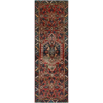Fine Vintage Distressed Bradwell Burgundy/Navy Runner - 3'1" x 9'10"