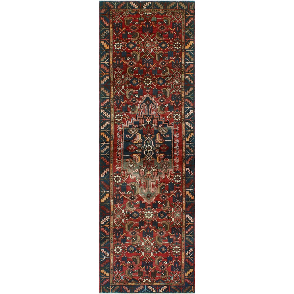 Fine Vintage Distressed Bradwell Burgundy/Navy Runner - 3'1" x 9'10"