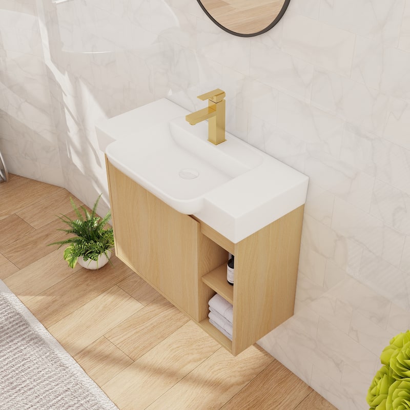 Beingnext 24"/28" Bathroom Vanity with Sink, Floating Bathroom Vanity with Soft Close Door and Shelf