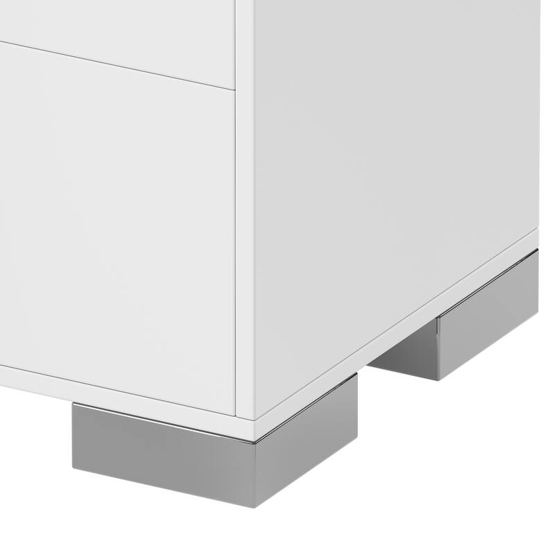 Modern End Table with Drawers, Elegant Nightstand with Metal Foot,Wood Bedside Table with Mirrored Metal Handles