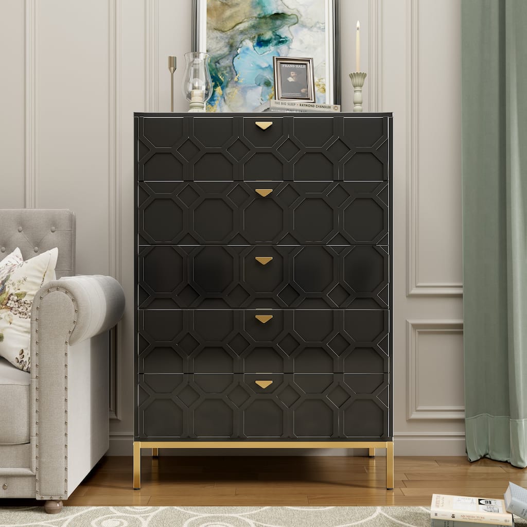 Wooden 5-Drawer Storage Cabinet Table, Multi-functional Organizer