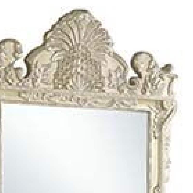 61 Inch Wall Mirror, Oversized Floral Carving, Champagne Silver