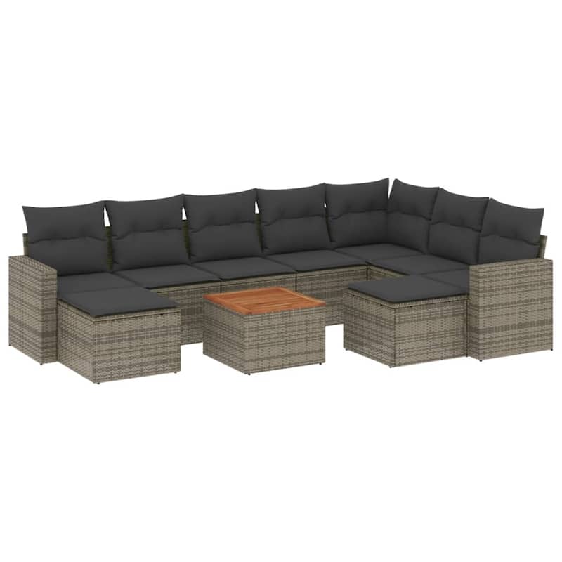 vidaXL Patio Sofa Set with Cushions Outdoor Furniture 10 Piece Poly Rattan - 21.7 x 21.7 x 14.6
